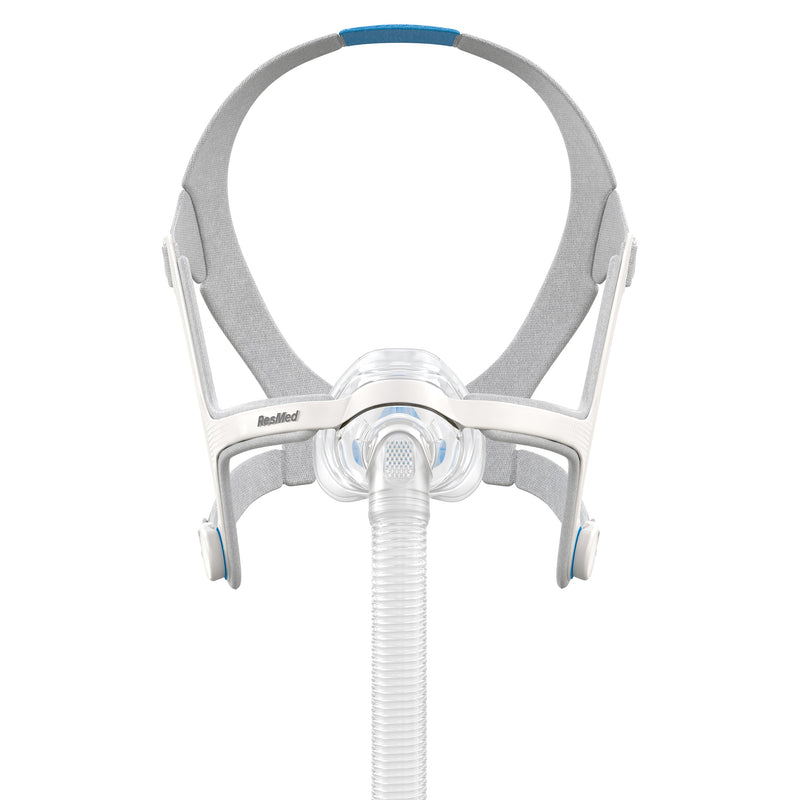 Front view of grey headgear and clear nasal mask system for Airfit N20 Complete Mask System