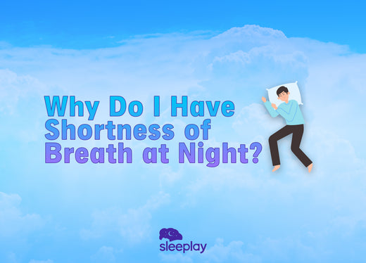 Cartoon man sleeping next to the words why do I have shortness of breath at night?