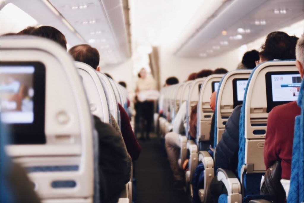 Passengers seated on an airplane