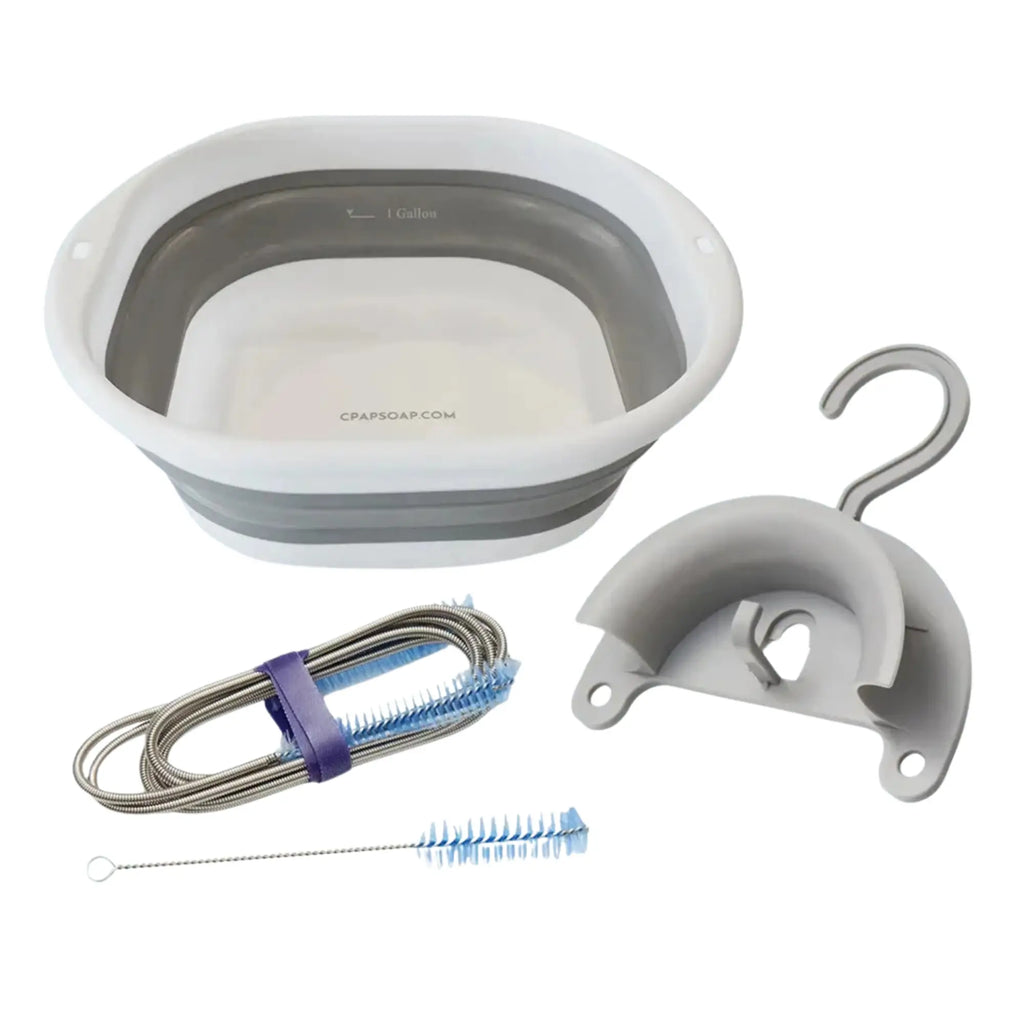 CPAP Clean Start Kit - wash basin, brush set, and hose hanger