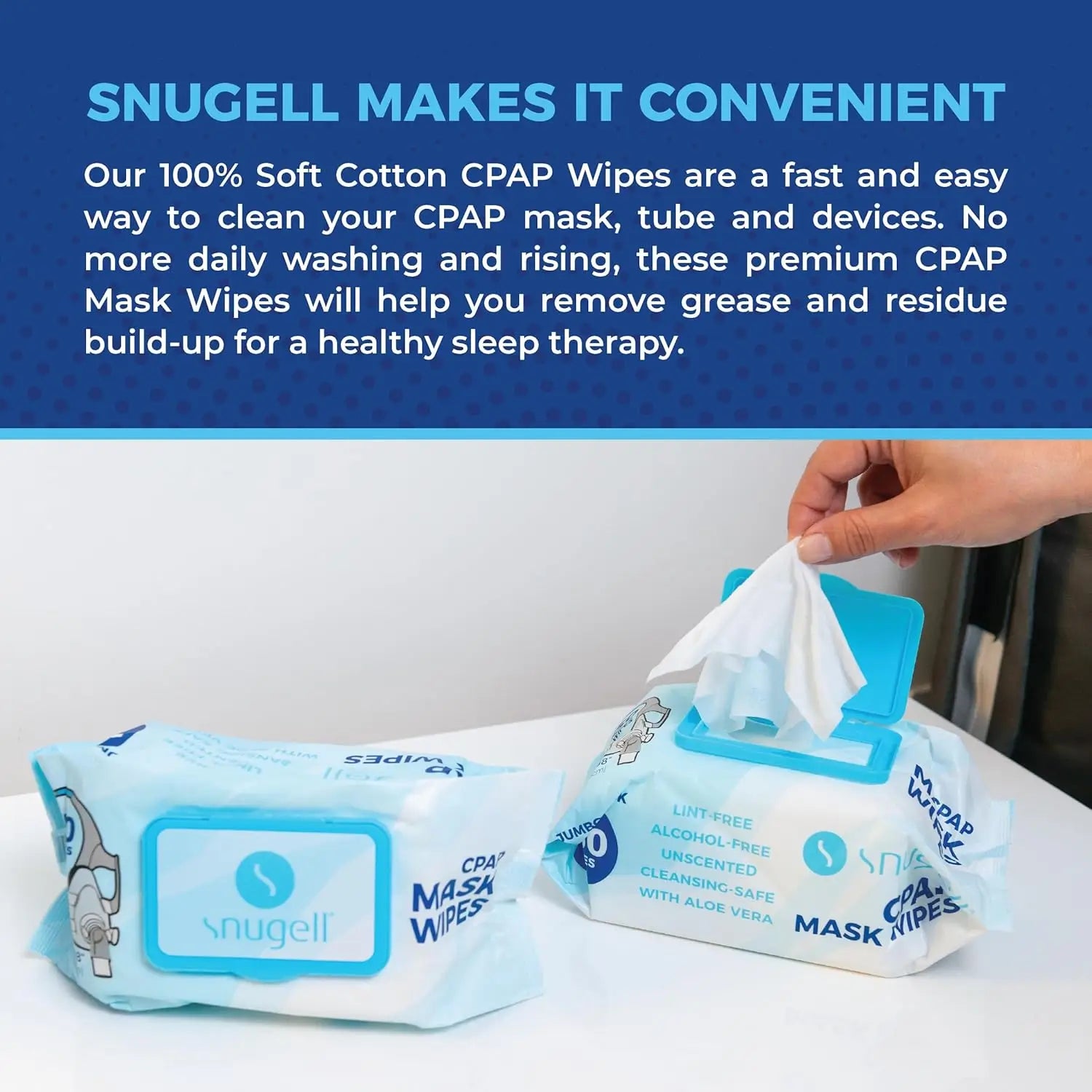 100% Cotton Snugell Jumbo Pack CPAP Mask Wipes