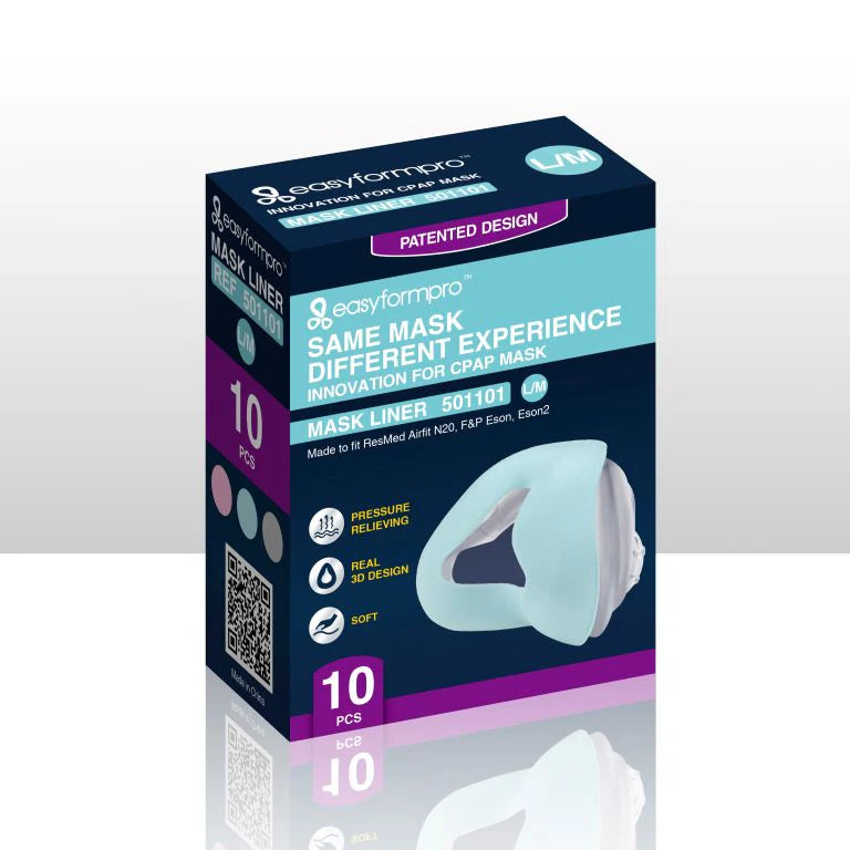 CPAP Liners: Easyformpro Nasal Mask Liners displayed with a 30-day supply pack, designed to enhance comfort and prevent irritation for CPAP users