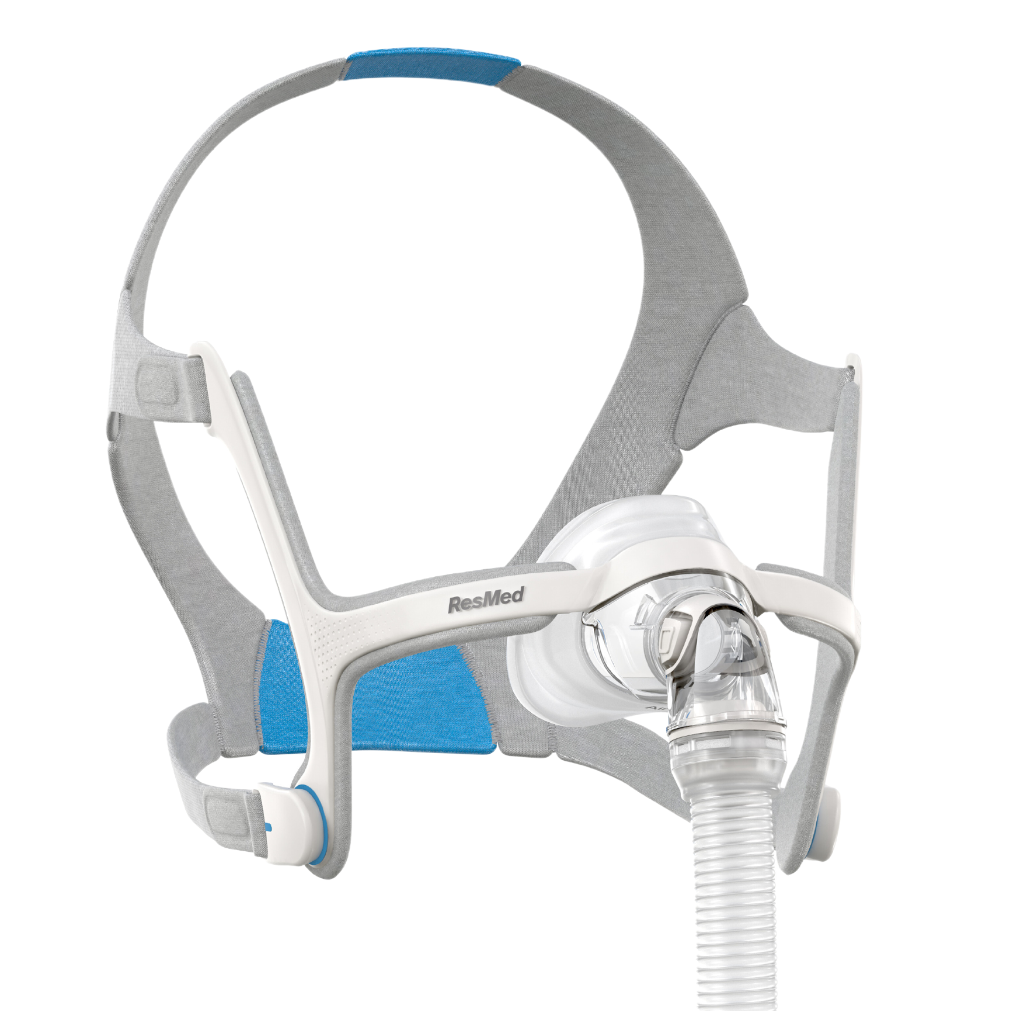 Left view of grey headgear and clear nasal mask system for Airfit N20 Complete Mask System