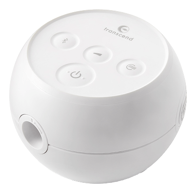 Transcend Micro 510 auto travel CPAP in birch white, three-quarter top-down angle showing rounded body and controls