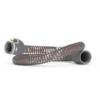 ResMed ClimateLineAir heated CPAP tube showing dual connectors and copper heating wire coiled inside