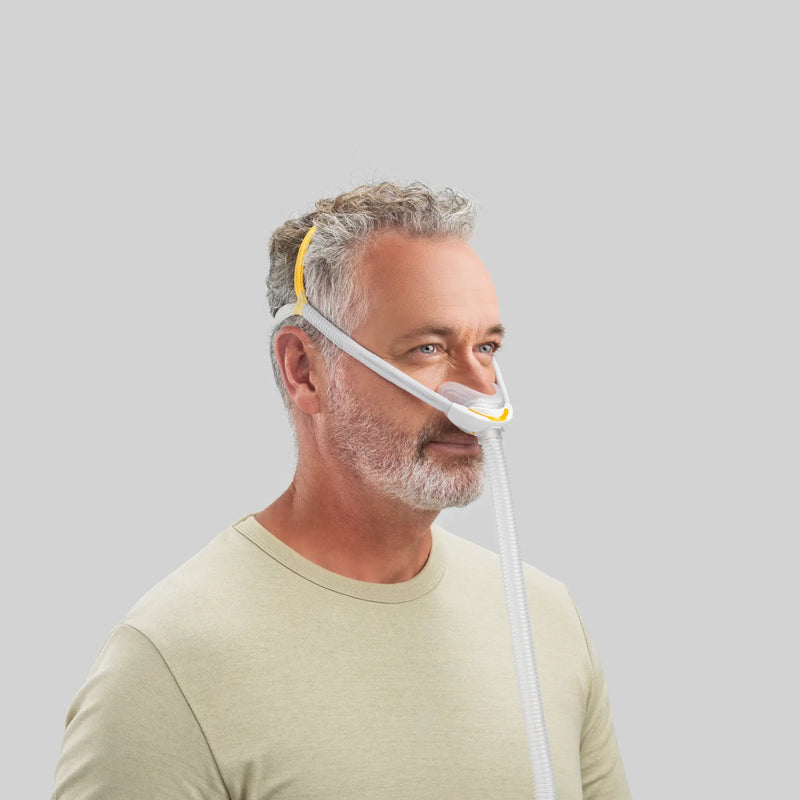 Front view of the lightweight F&P Solo Nasal CPAP Mask Autofit, enhancing patient compliance with therapy."