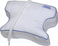 CPAPMax 2.0 CPAP pillow in white with blue piping — contoured shape and hose tether for side sleepers with CPAP