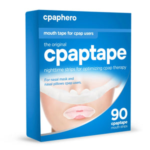 CPAPtape mouth tape displayed, designed to stop mouth leaks for users of nasal and nasal pillow CPAP masks, enhancing sleep quality.
