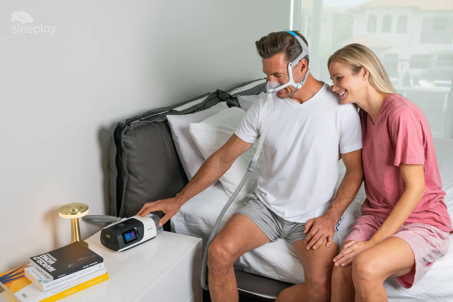 Couple turnig on the AirFit N20 CPAP