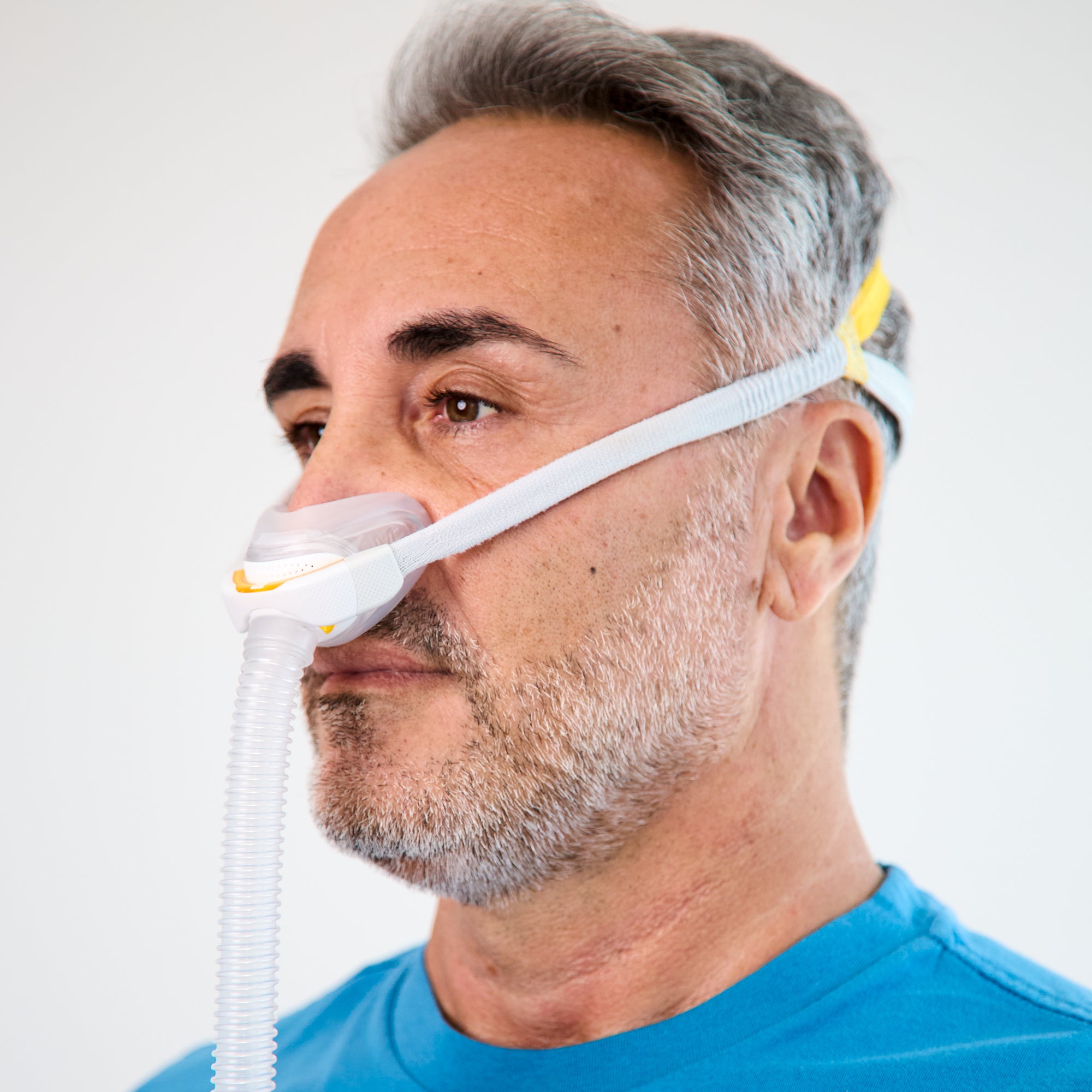 man using the solo nasal mask for cpap