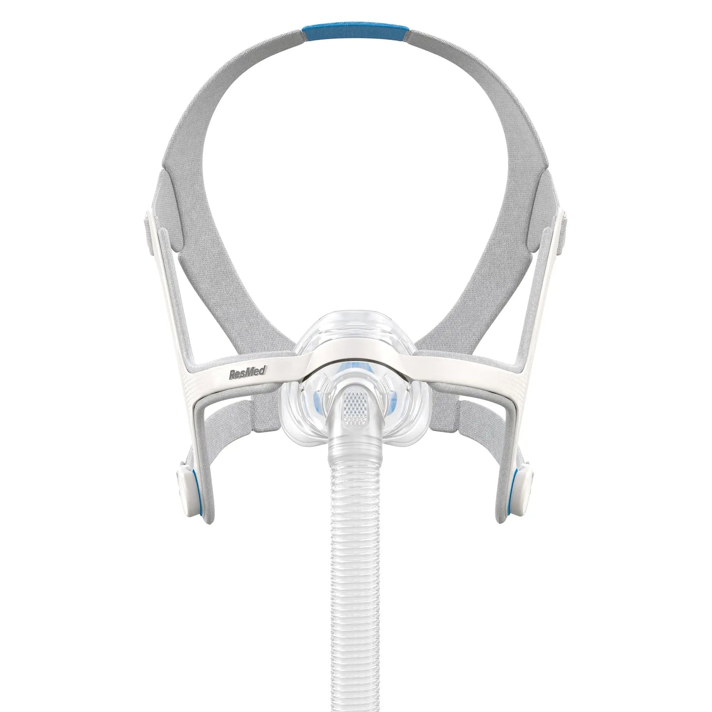 Front view of grey headgear and clear nasal mask system for Airfit N20 Complete Mask System