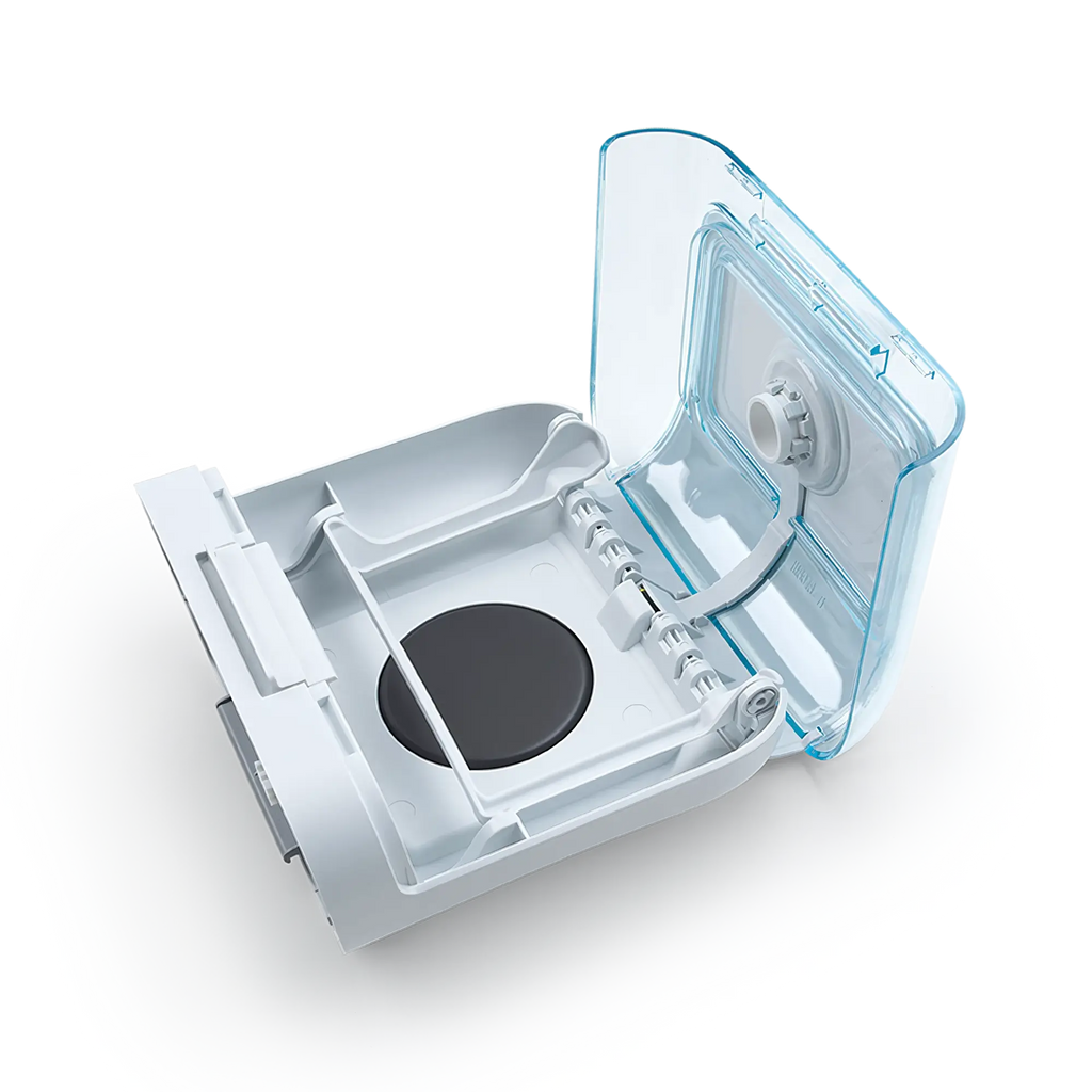 Top view with blue panel open for Philips Respironics DreamStation Heated Humidifier