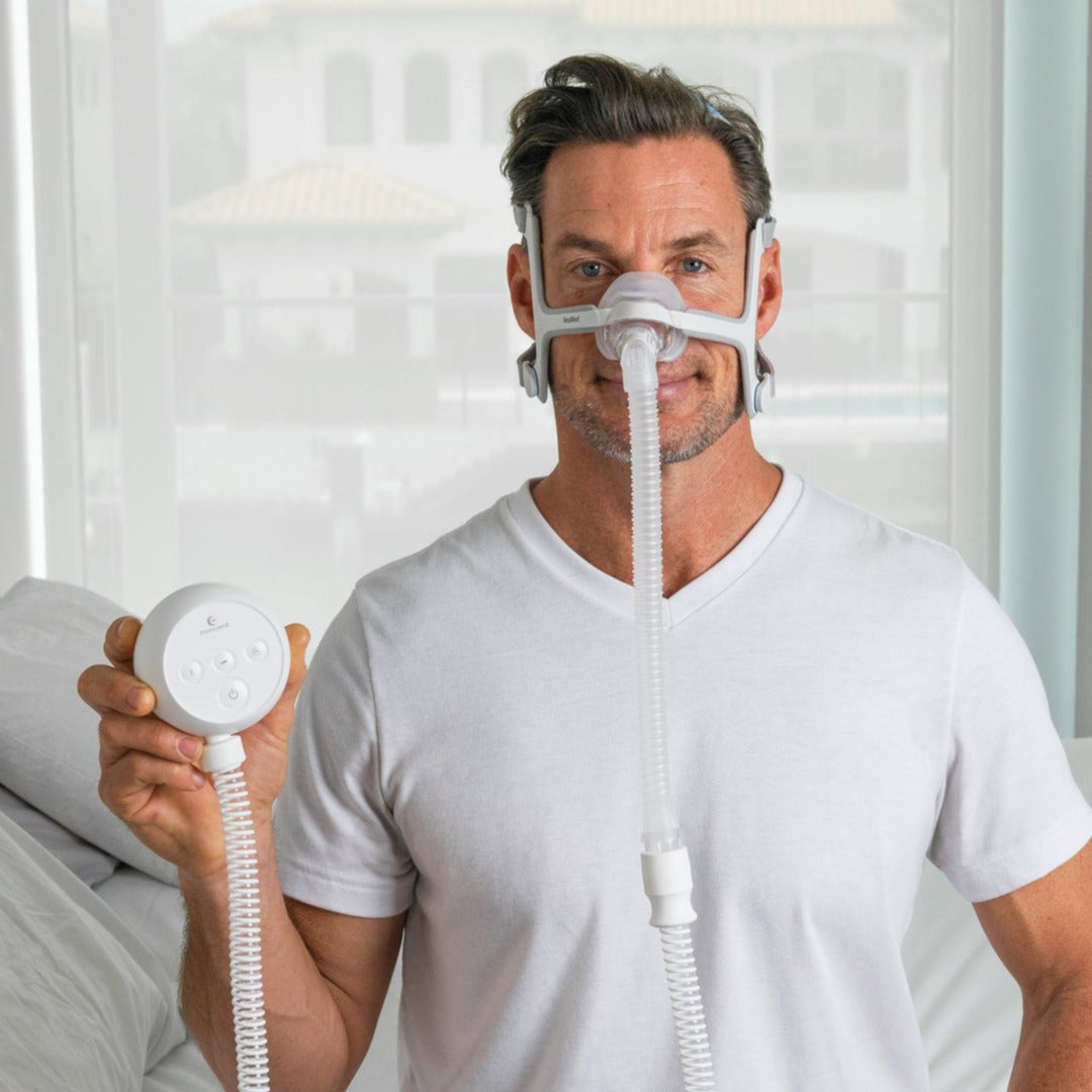 Man using CPAP mask with Transcend Micro