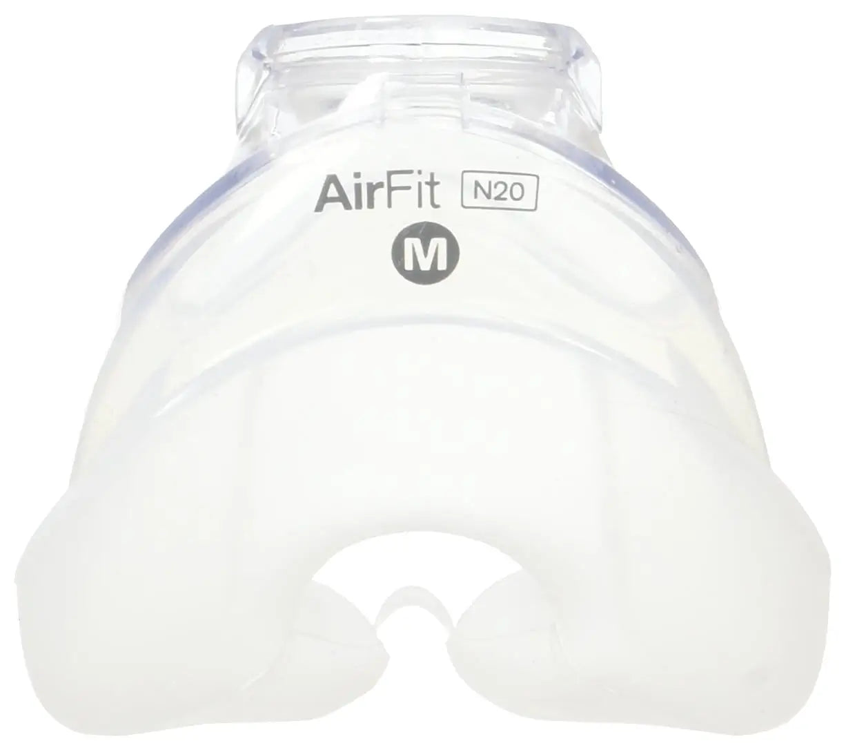 Top view of transparent silicone cushion for ResMed AirFit N20.