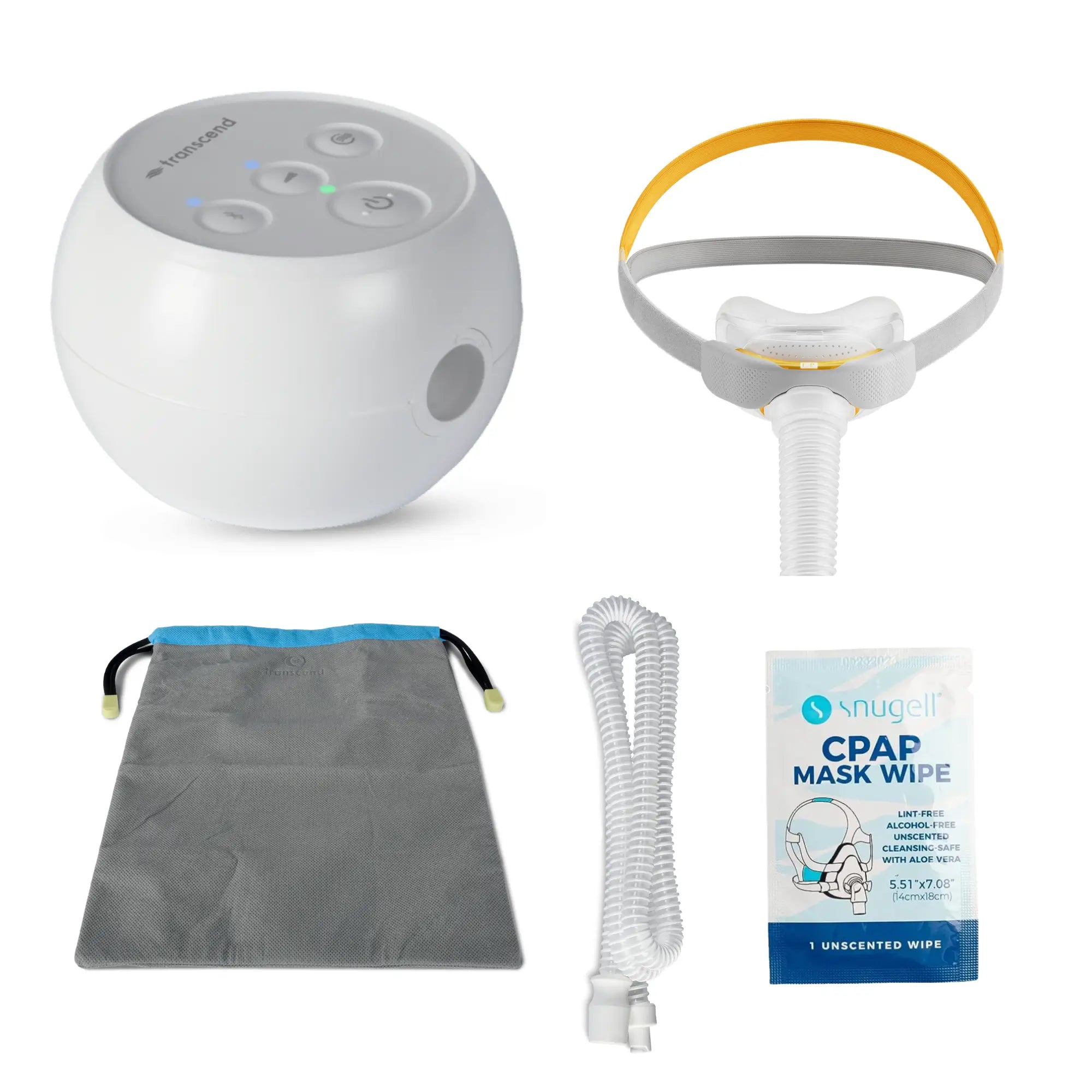 Transcend Micro Travel CPAP Machine Solo Nasal Mask Bundle