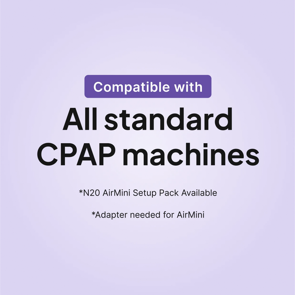 ResMed AirFit N20 nasal CPAP mask compatible with all standard CPAP machines; AirMini setup pack available.