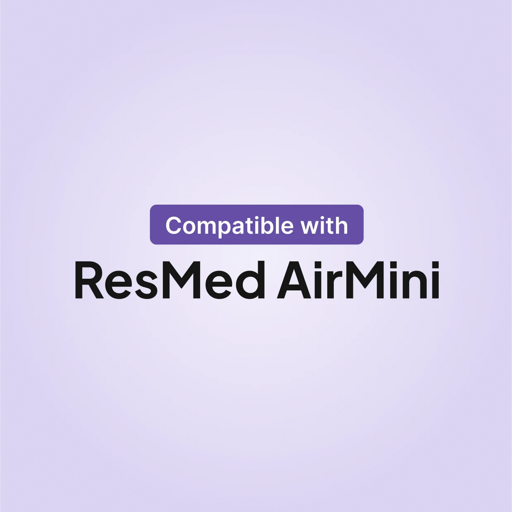 AirMini Disposable Fine Filters compatibility infographic: designed exclusively for the ResMed AirMini travel CPAP machine.