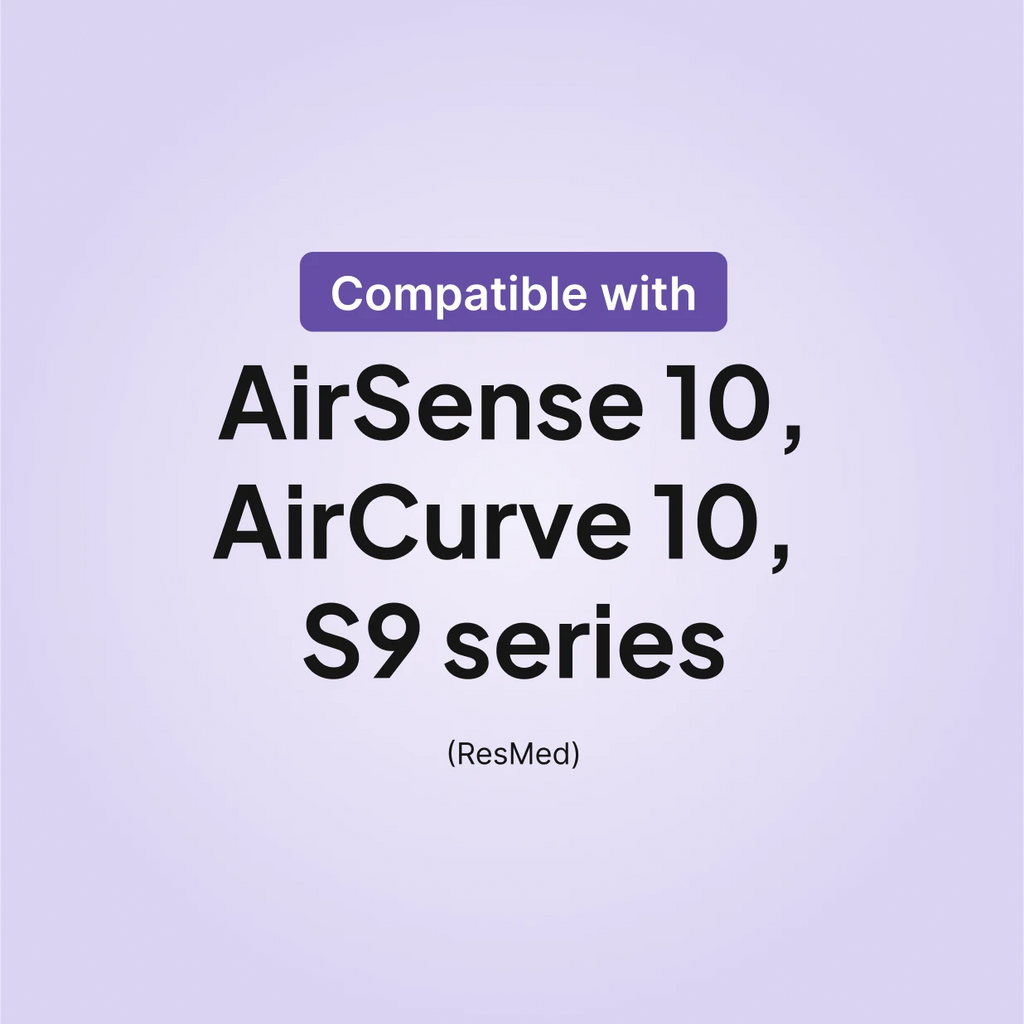 CPAP filter compatibility chart showing AirSense 10 and AirCurve 10 standard disposable filters work with AirSense 10, AirCurve 10, and S9 series by ResMed.