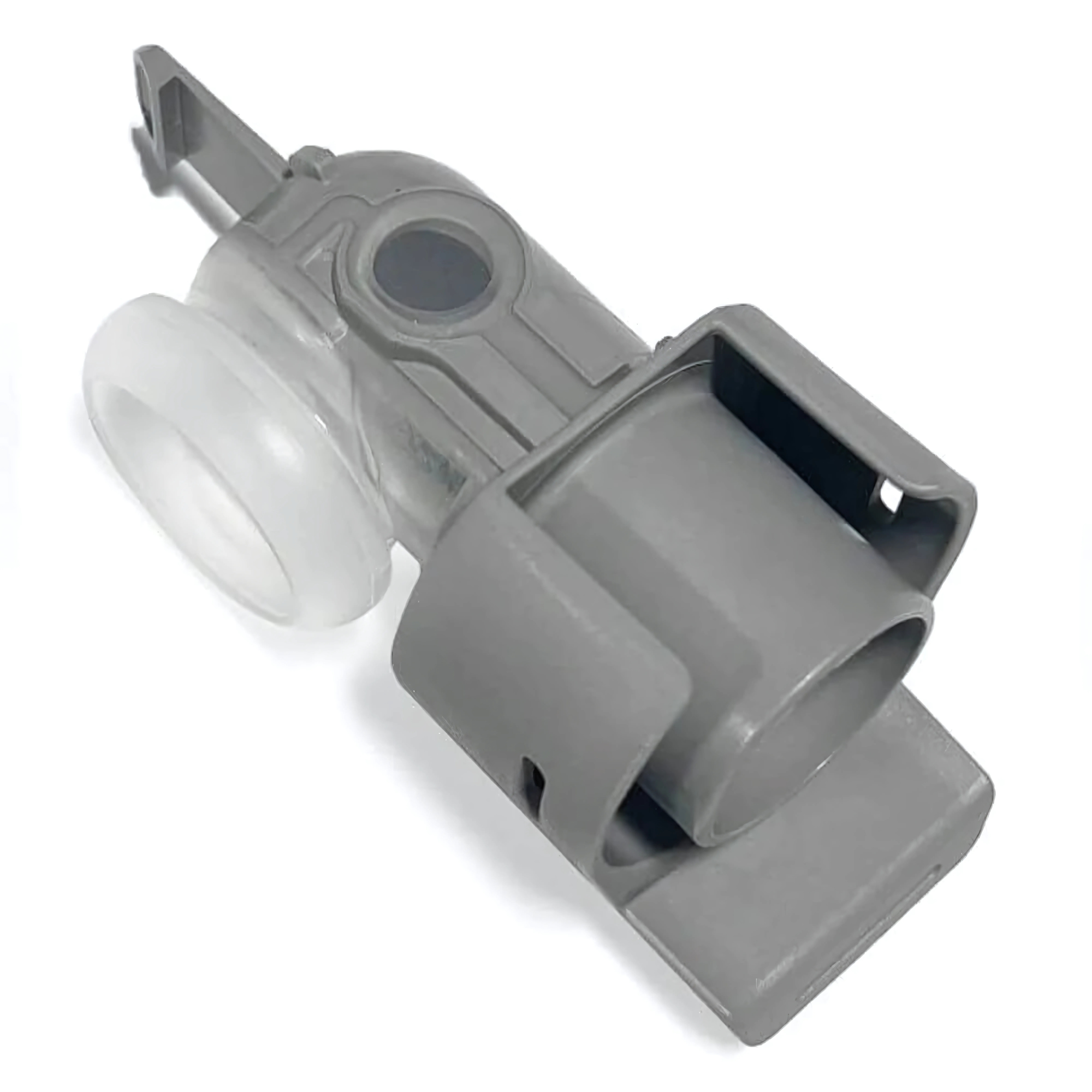 AirSense and AirCurve 11 air outlet connector, angled view showing clear seal ring and clip