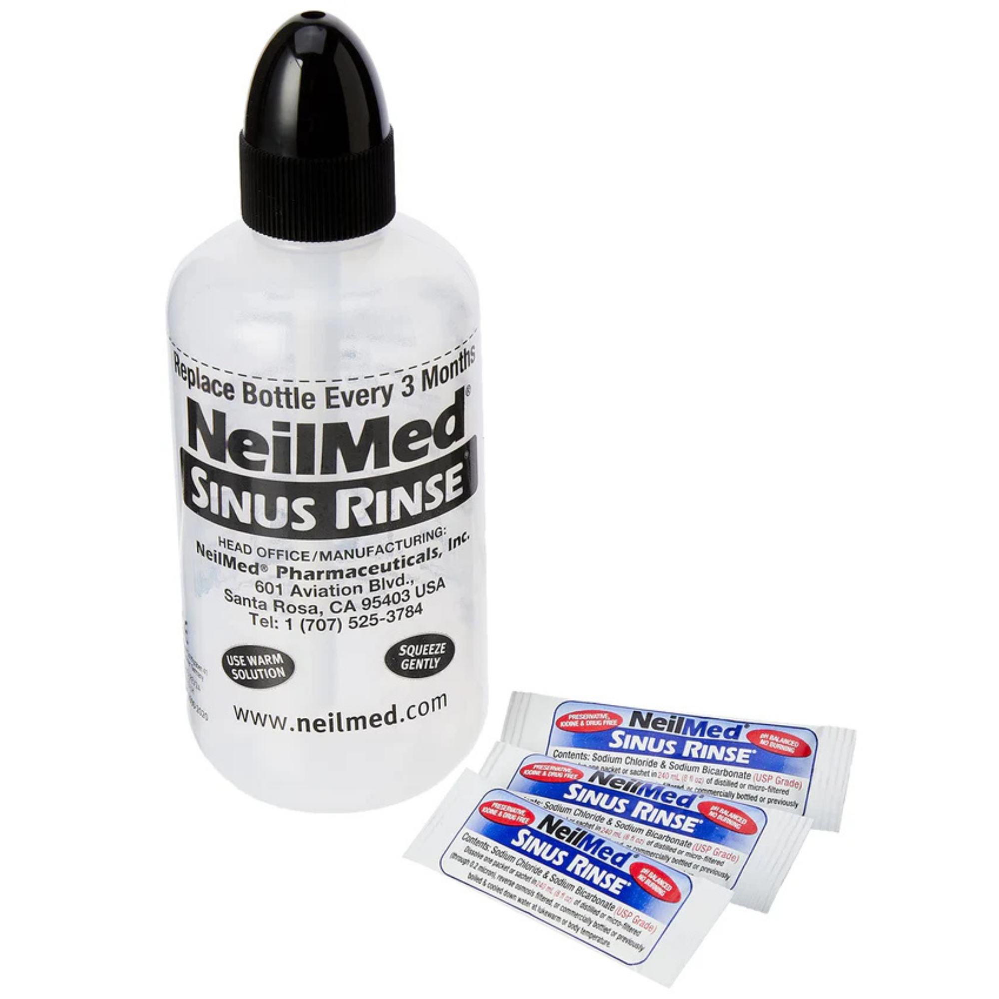 Complete Sinus Nasal Rinse Kit by NeilMed bottle and sachets