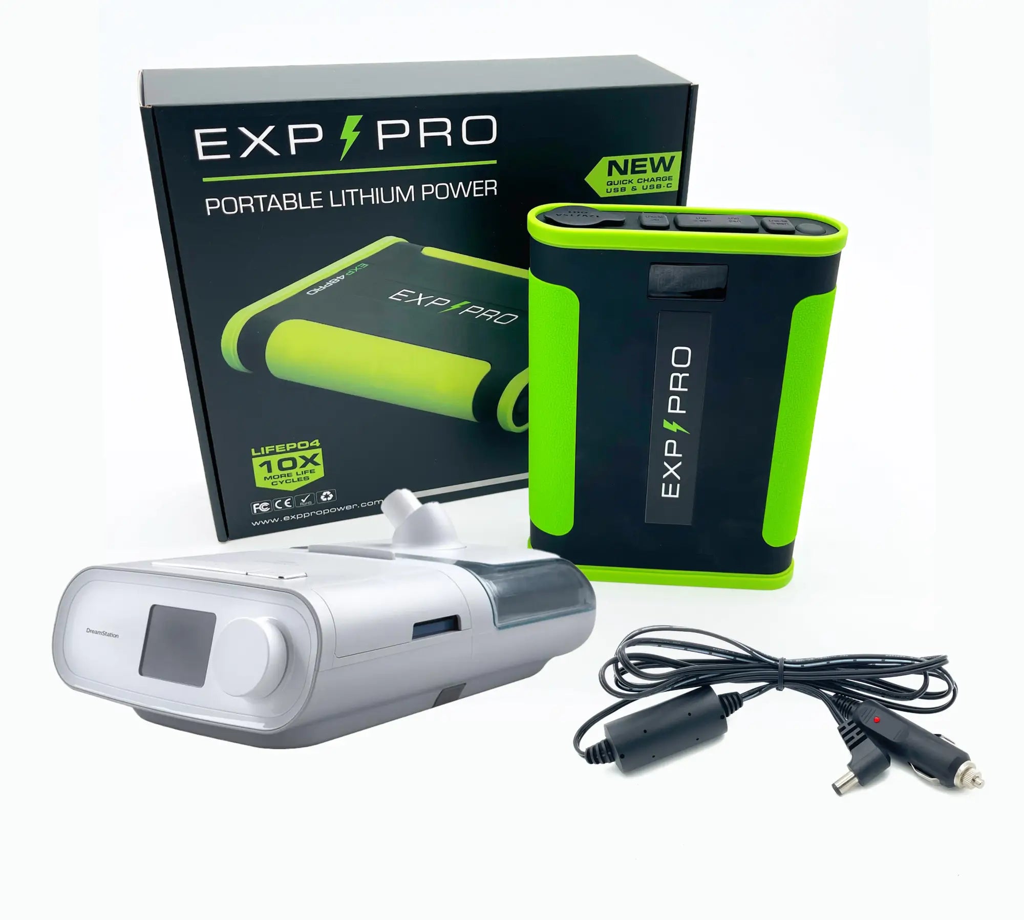 CPAP Battery Bank EXP48PRO APEX with the dreamstation cpap machine