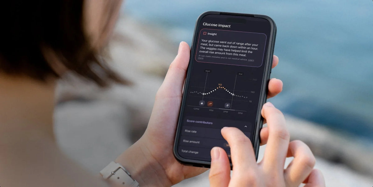 Stelo app on a phone showing continuous glucose readings
