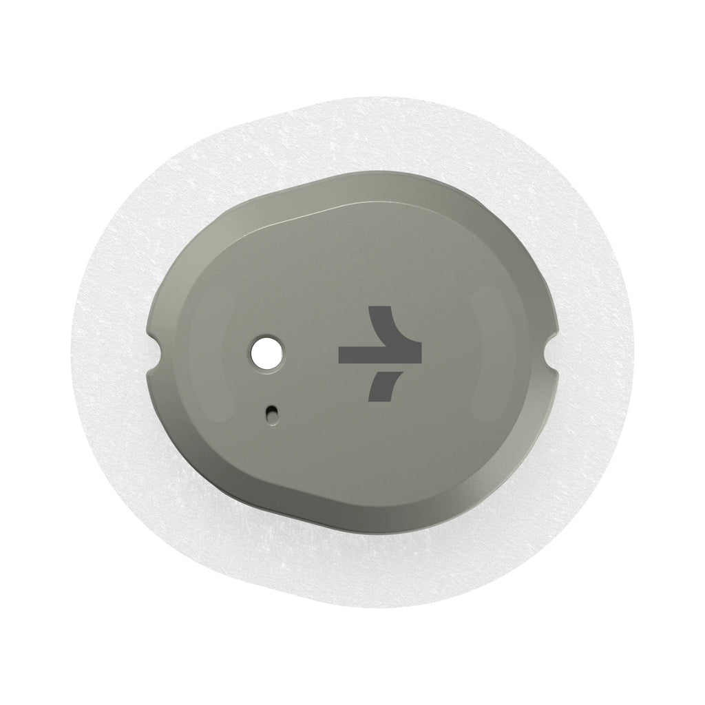 Dexcom Stelo Glucose Biosensor, front view of the over-the-counter wearable glucose sensor