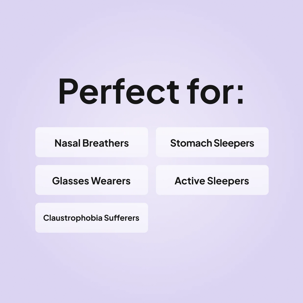 DreamWisp nasal mask for nasal breathers, stomach sleepers, glasses wearers, active sleepers and claustrophobia sufferers