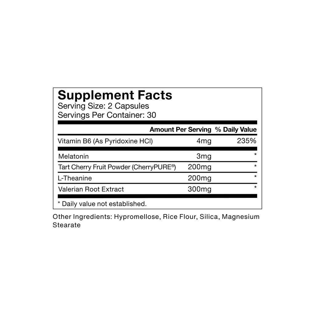 Elite Sleep – Melatonin-Based Sleep Support With L-Theanine & Valerian supplemt facts