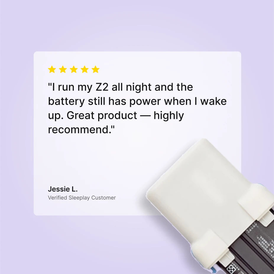 Five-star Sleeplay customer review of the Extended Life Battery for the Breas Z1 and Z2.