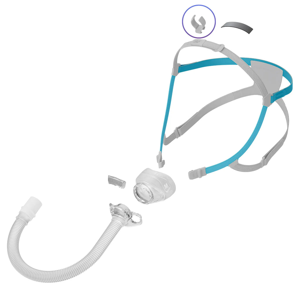all parts of F&P Nova Nasal  and highlighting the Tube Clip Spare Replacement