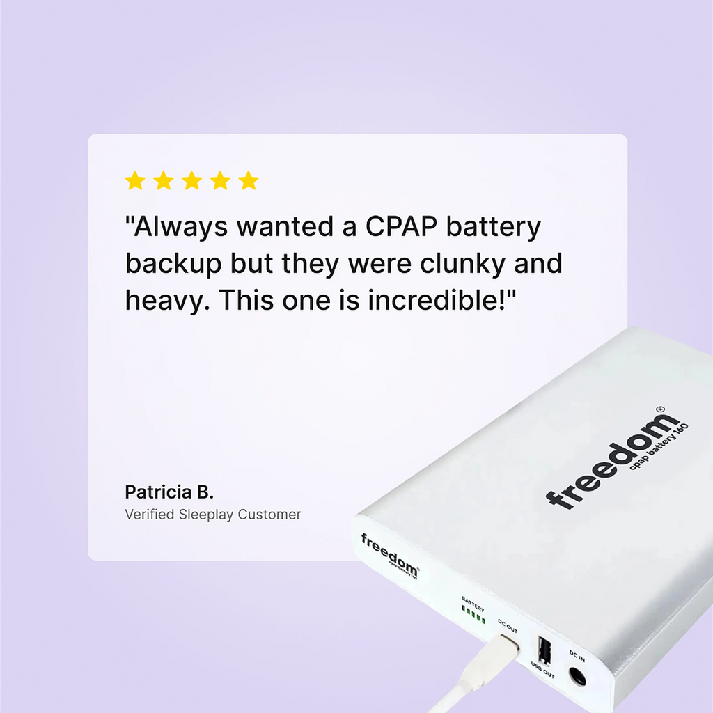Five-star Sleeplay customer review of the Freedom 160 CPAP battery backup.