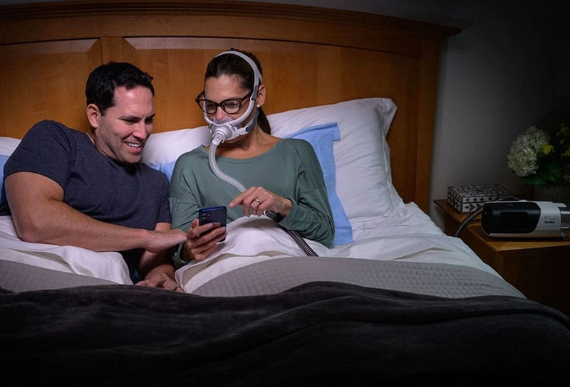 ResMed's AirFit F40 full face CPAP mask, featuring headgear for secure fit, aimed at improving sleep apnea symptoms