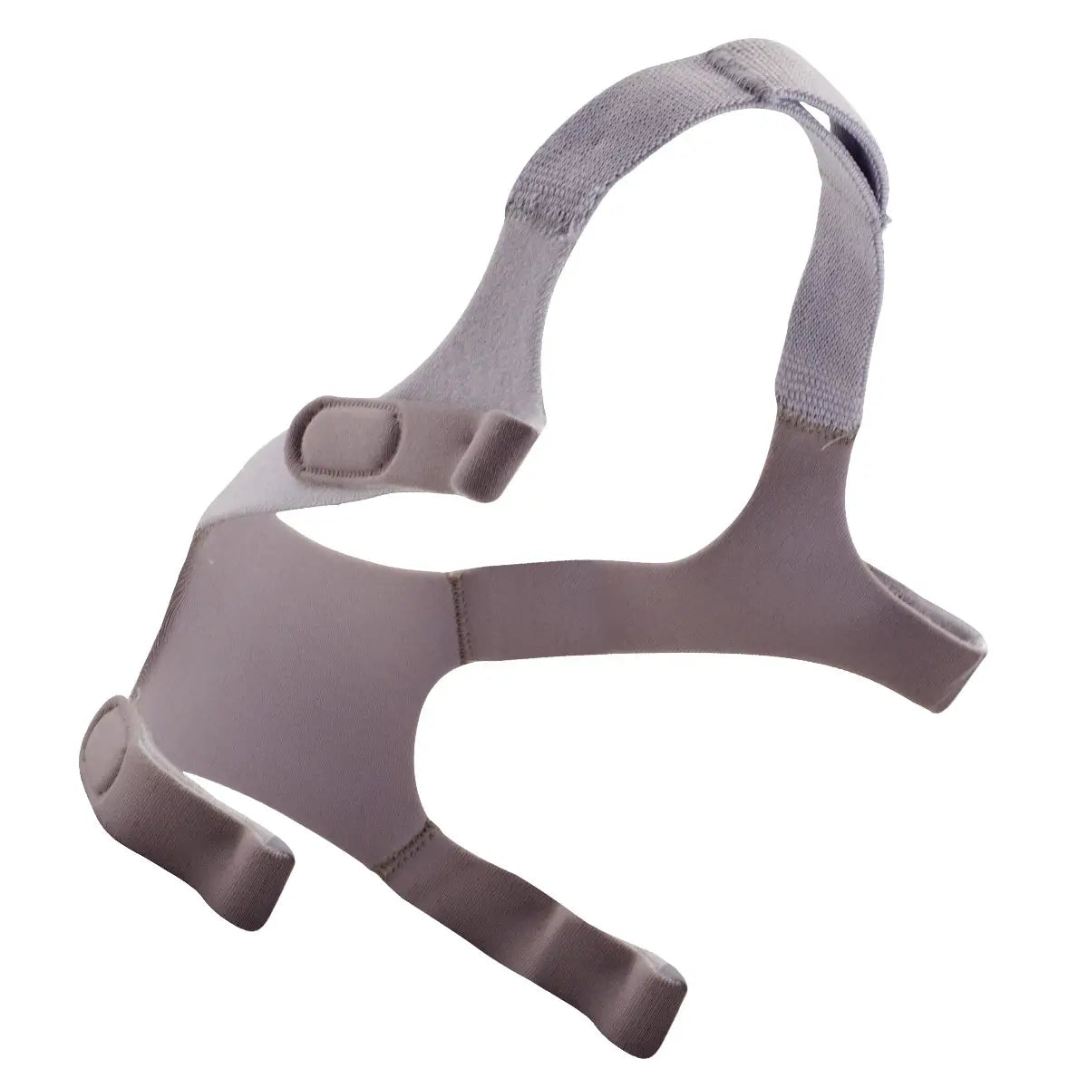 Wisp reduced size replacement headgear, angled view of gray fabric straps and top strap