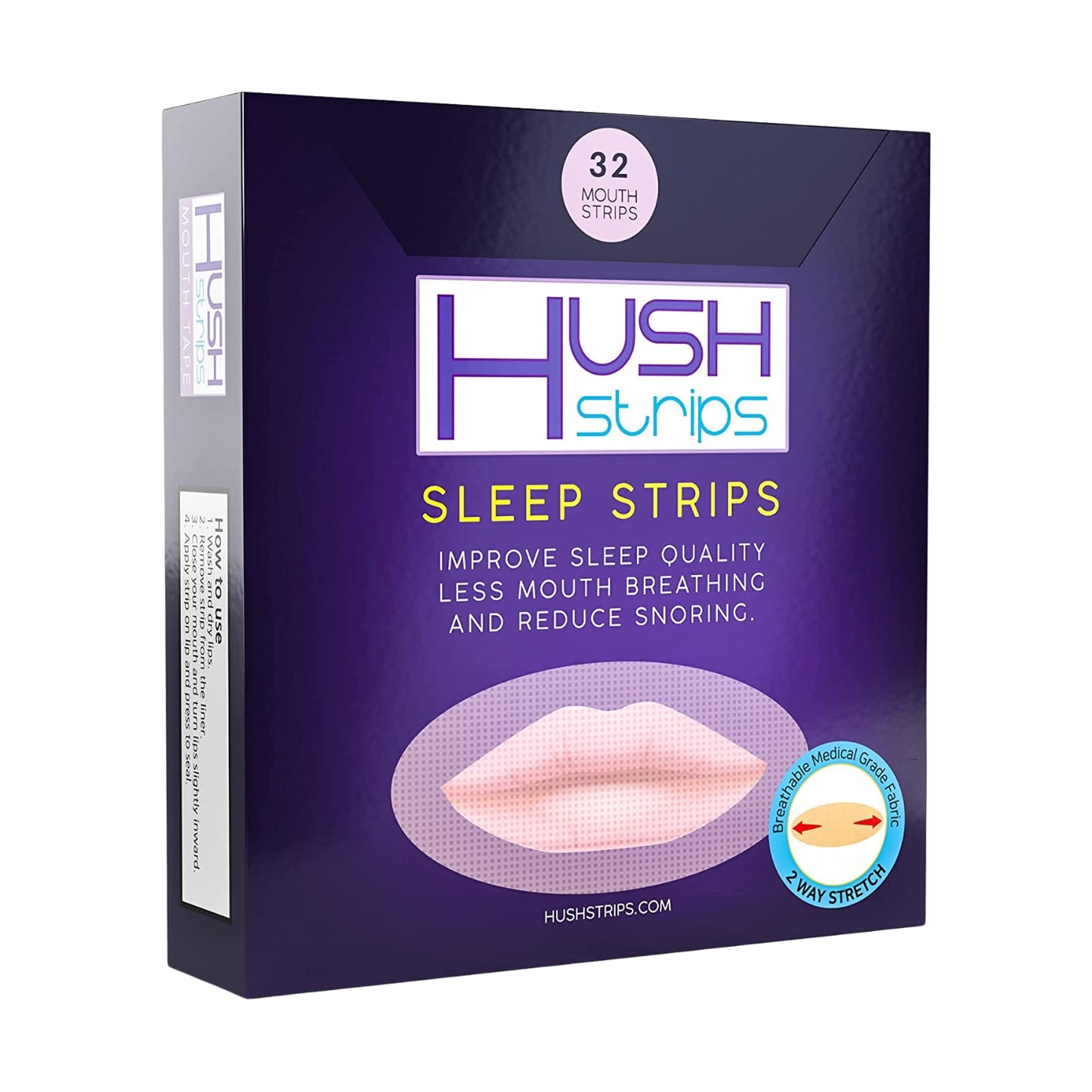 HUSH STRIPS sleep strips made of medical-grade nonwoven fabric, designed to reduce mouth breathing and snoring