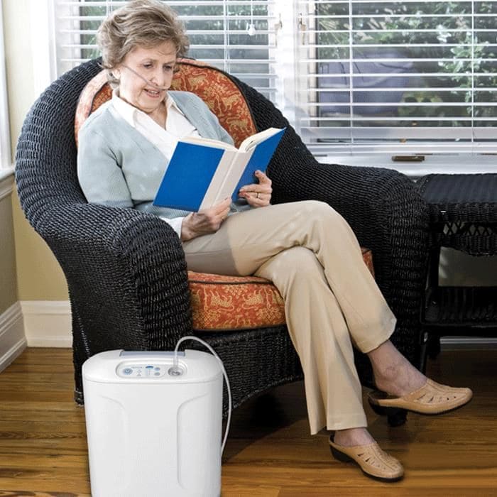 Inogen at Home 5 Liter model, a high-capacity oxygen concentrator for continuous home use.