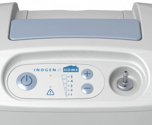 Close-up of the Inogen at Home 5 Liter Oxygen Concentrator's control panel, designed for simplicity in oxygen therapy.