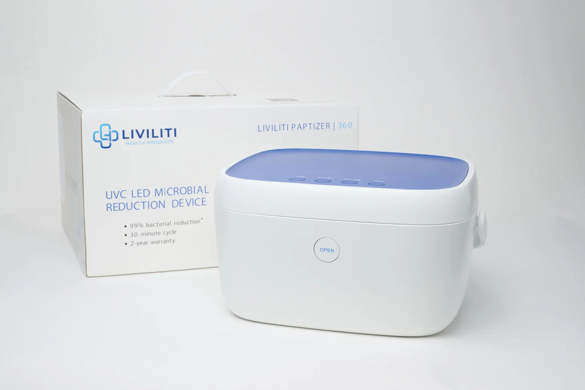 Liviliti Paptizer 360 UVC LED CPAP sanitizer next to its retail box