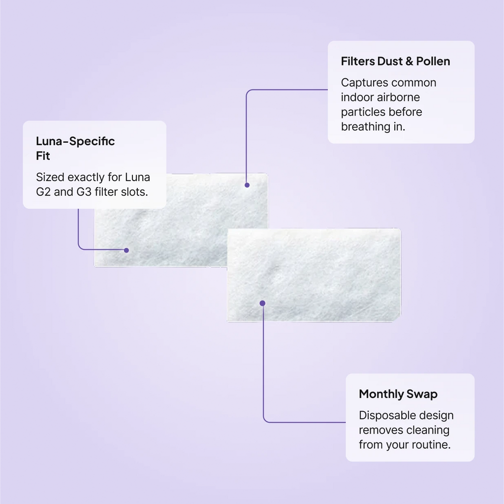 Luna CPAP disposable air filter 6-pack: Luna G2 and G3 specific fit, filters dust and pollen, disposable monthly swap design.
