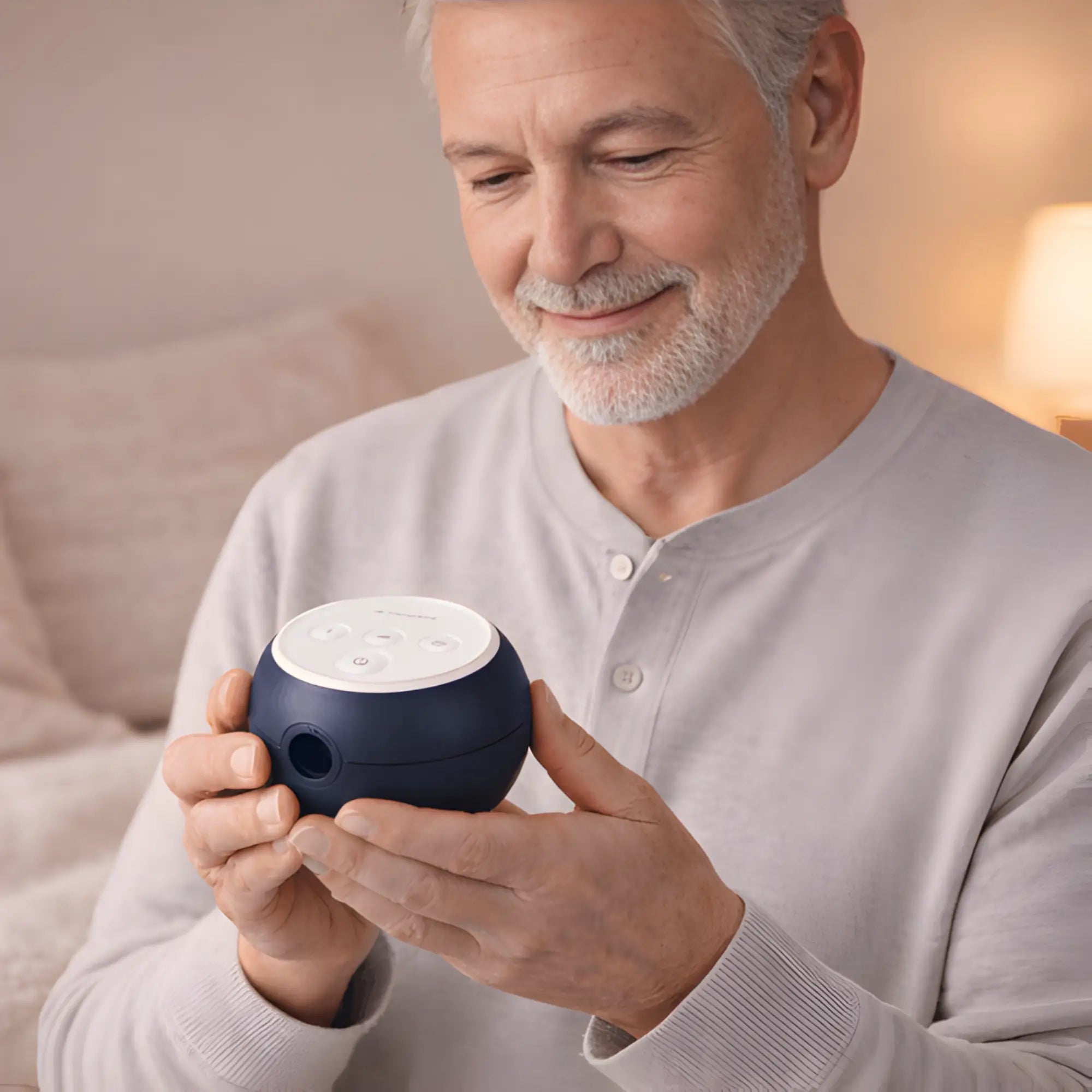 man holding the Transcend Micro 510 Travel CPAP