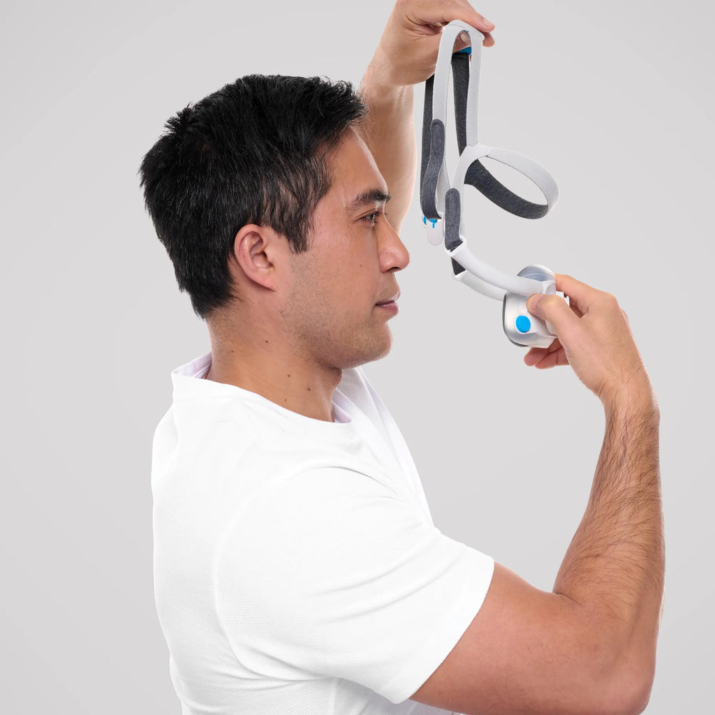 Man wearing the ResMed AirTouch F40 full face CPAP mask, side profile view