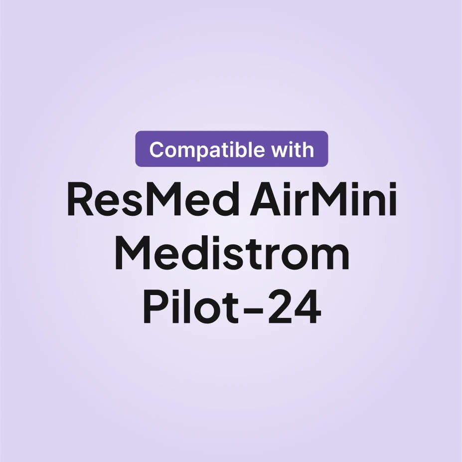 Medistrom Pilot 24 AirMini DC output cable compatibility infographic: ResMed AirMini and Medistrom Pilot-24