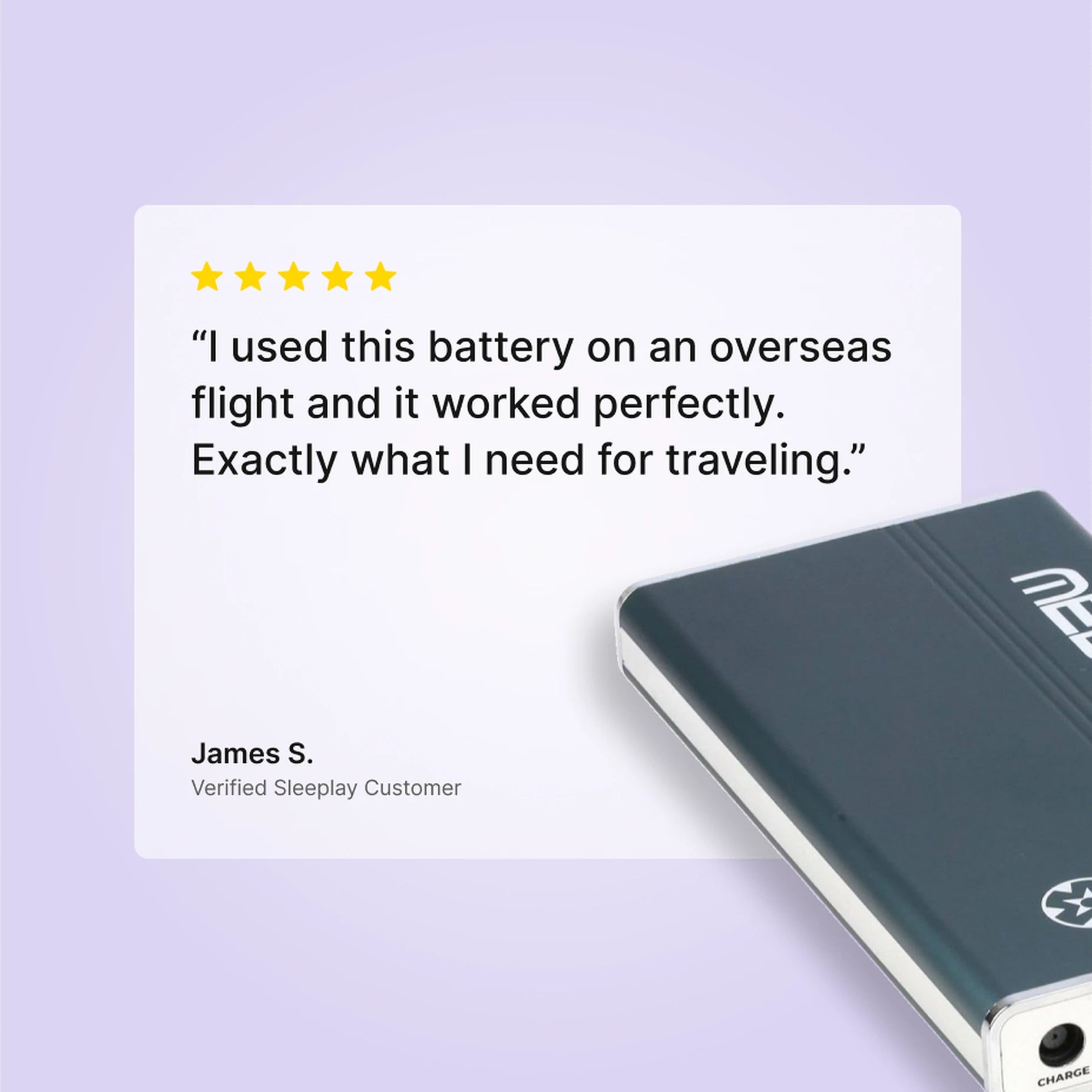 Five-star Sleeplay customer review of the Medistrom Pilot-24 Lite CPAP battery.