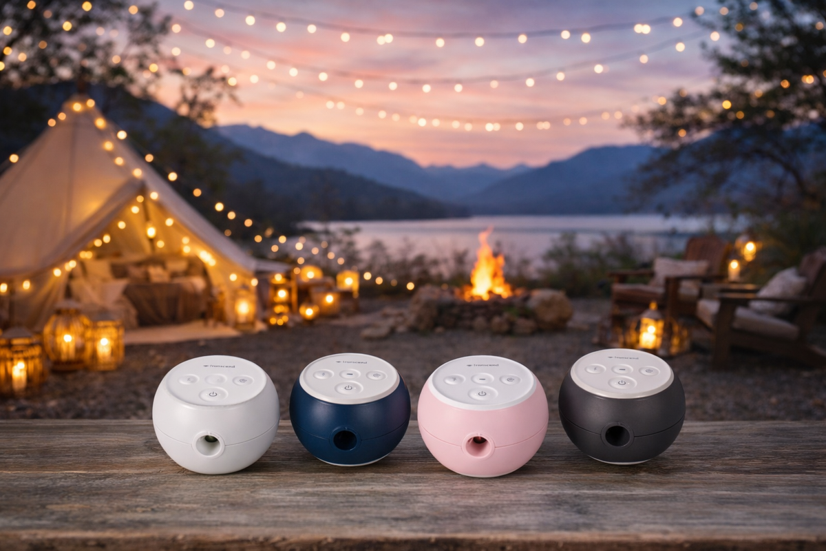 Transcend Micro 510 at campsite with glamping background