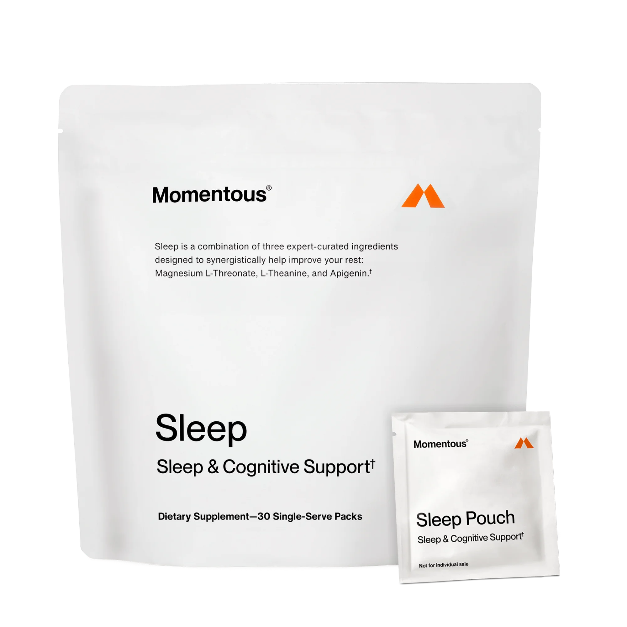 Momentous Sleep 30-pack pouch with single-serve sachet — magnesium L-threonate sleep supplement for nightly use