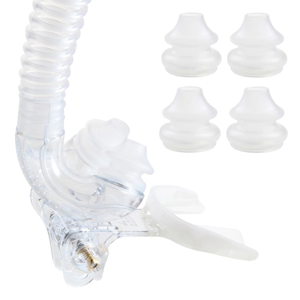 myTAP PAP CPAP mask fit pack on white background with four replacement nasal pillow cushions in assorted sizes