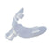 MyTap replacement mouth shield, clear flexible piece shown at an angle with attachment post