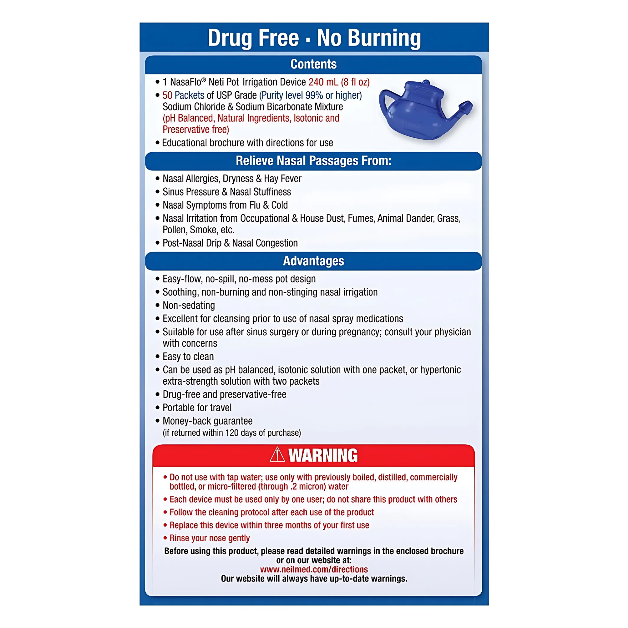 NeilMed NasaFlo Neti Pot – Natural Nasal Rinse System