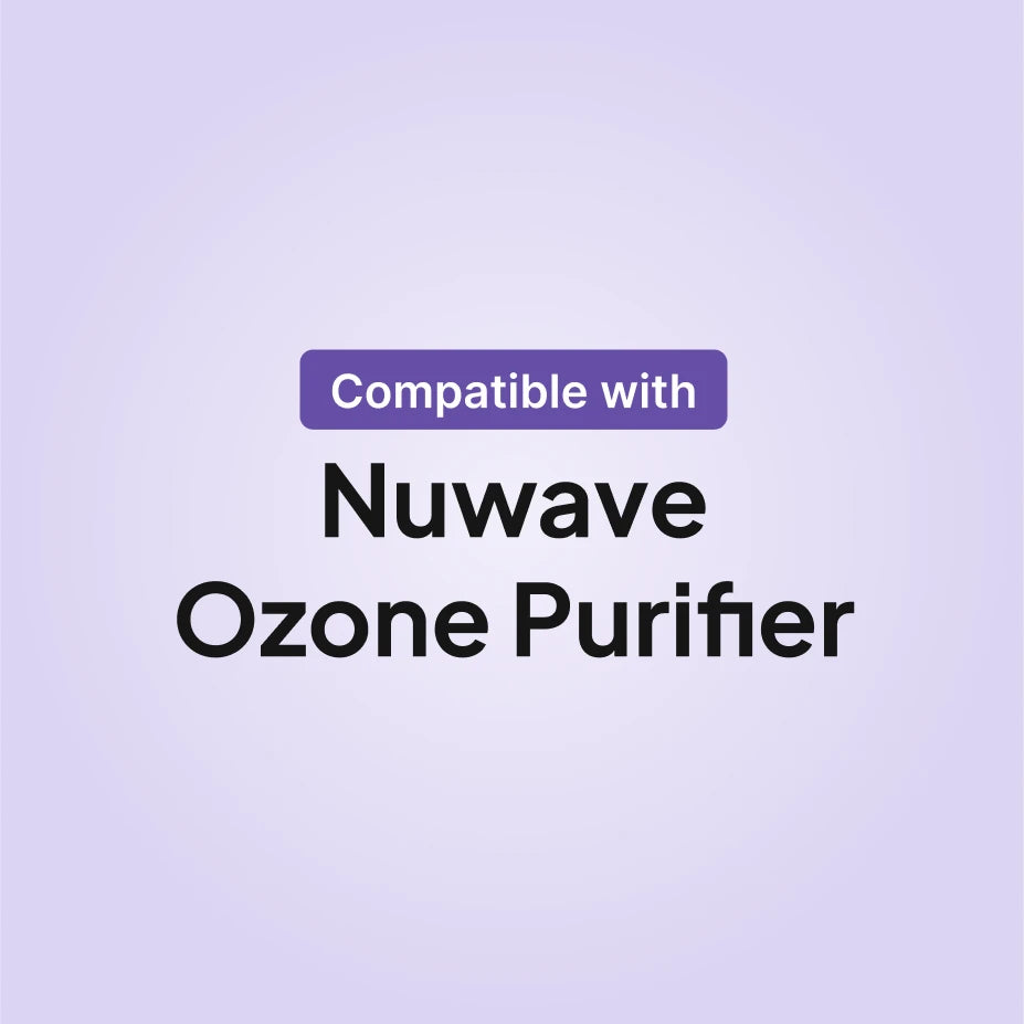 Nuwave ozone sanitizer replacement filter compatibility infographic for NUWAVE Plus and Travel