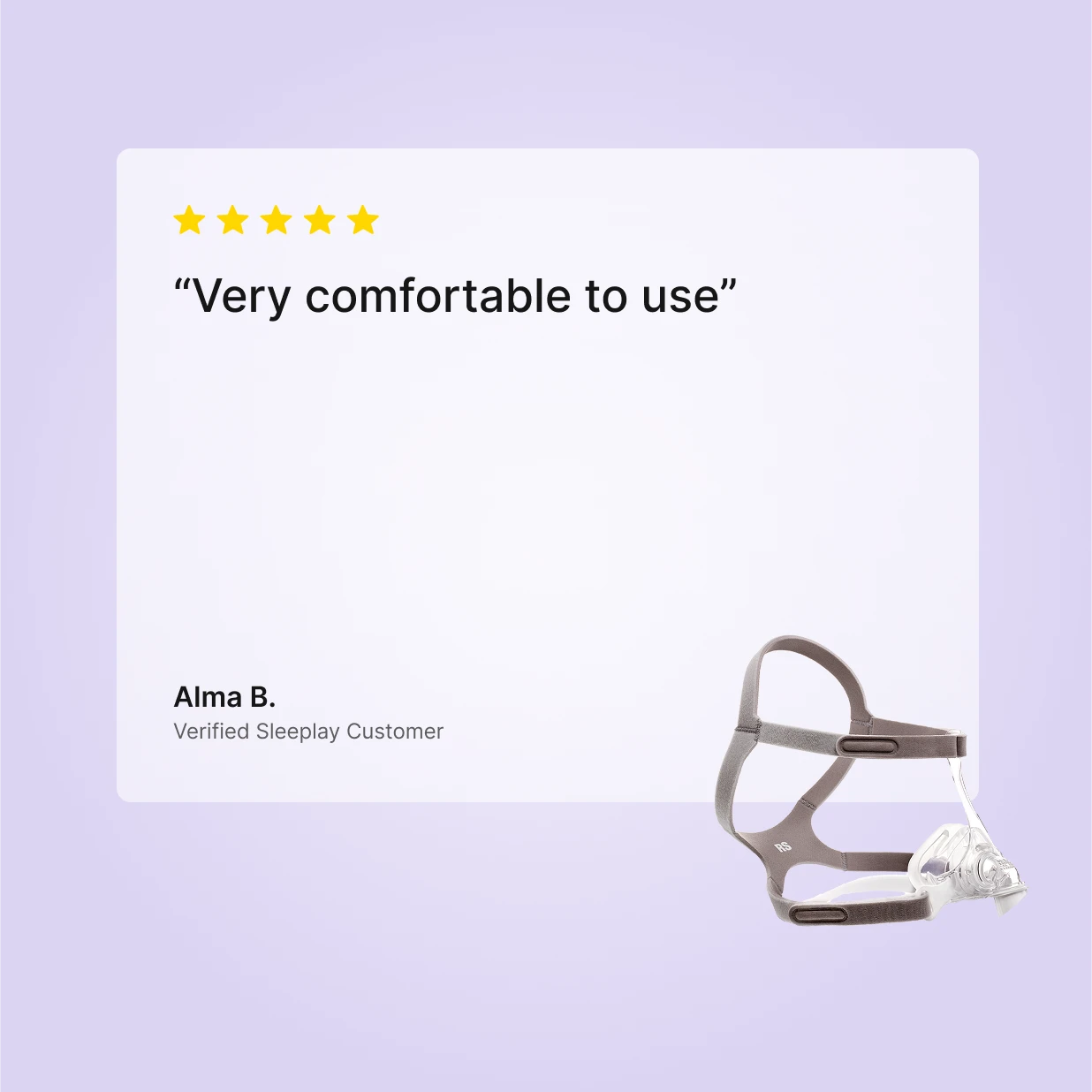 Five-star customer review of the Philips Respironics Pico Nasal CPAP Mask describing it as very comfortable to use
